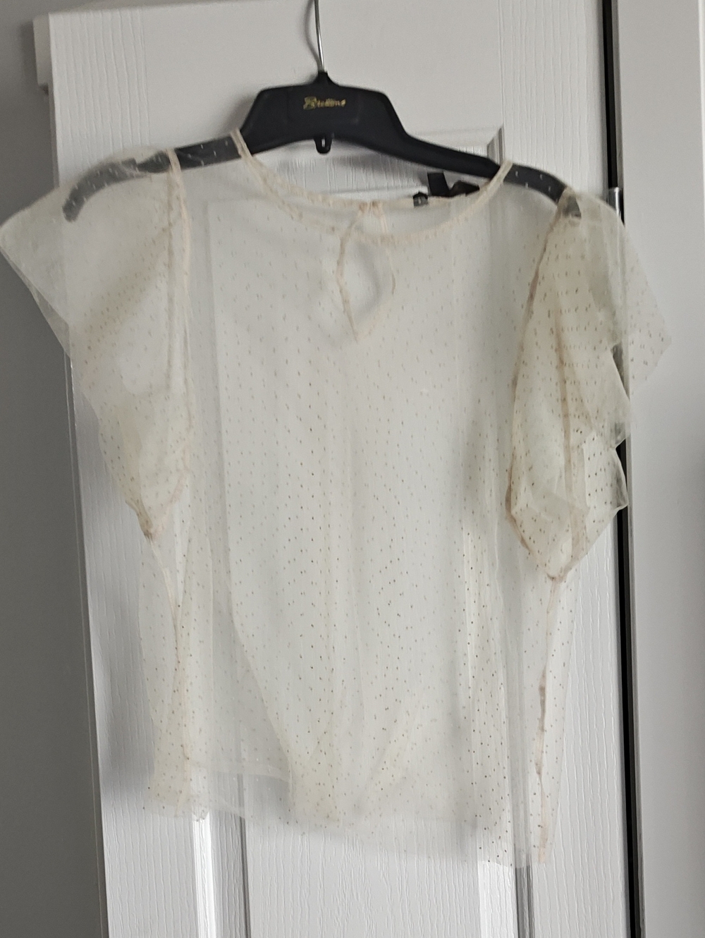 Banana Republic Cream Sheer Dot Ruffle Sleeve Blouse